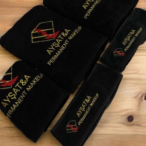 Siyah Havlu Seti - Özel Logolu Üretim (Baş Havlusu, Sedye Havlusu, Saç Bandı)