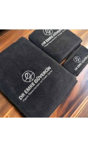 Antrasit Gri Havlu Seti - Özel Logolu Üretim (Baş Havlusu, Sedye Havlusu, Saç Bandı)