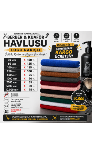 Logo Nakışlı Berber & Kuaför Havlusu | Toptan Kampanya