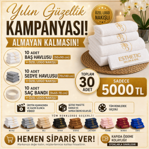 Yılın Güzellik Kampanyası | 45 Parça Özel Logo Nakışlı Havlu Seti