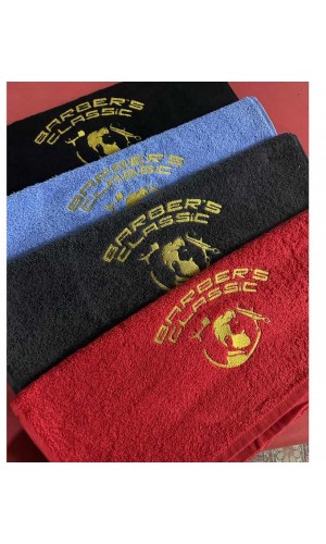 Nakışlı Berber Havlusu – %100 Pamuk 50x90 cm | Kırmızı, Bordo, Mavi, Gri, Siyah Renk