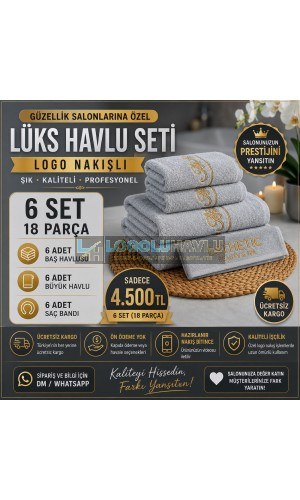 Güzellik salonları için gri gold nakışlı lüks havlu seti