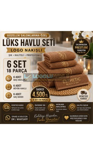 Güzellik salonları için kahverengi gold nakışlı lüks havlu seti