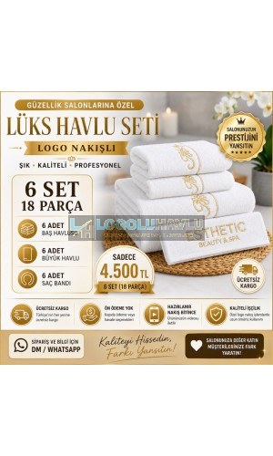 Güzellik salonları için beyaz gold nakışlı lüks havlu seti