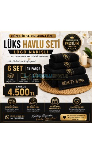 Gold nakışlı siyah lüks güzellik salonu havlu seti