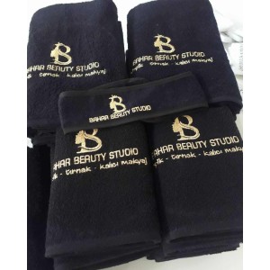 Logolu Siyah Berber Havlusu Toptan 
