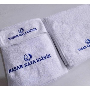 logolu güzellik merkezi havlus seti - beyaz renk