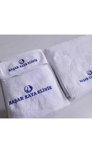 logolu güzellik merkezi havlus seti - beyaz renk