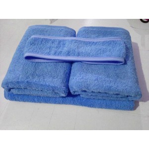 Toptan Mavi Havlu Seti - El Havlusu - Banyo Havlusu - Saç Bandı - 