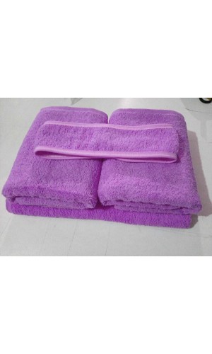Toptan Mor Lila Havlu Seti - El Havlusu - Banyo Havlusu - Saç Bandı - 