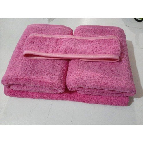 Toptan Pembe Havlu Seti - El Havlusu - Banyo Havlusu - Saç Bandı - 