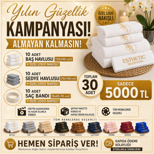 Yılın Güzellik Kampanyası | 45 Parça Özel Logo Nakışlı Havlu Seti