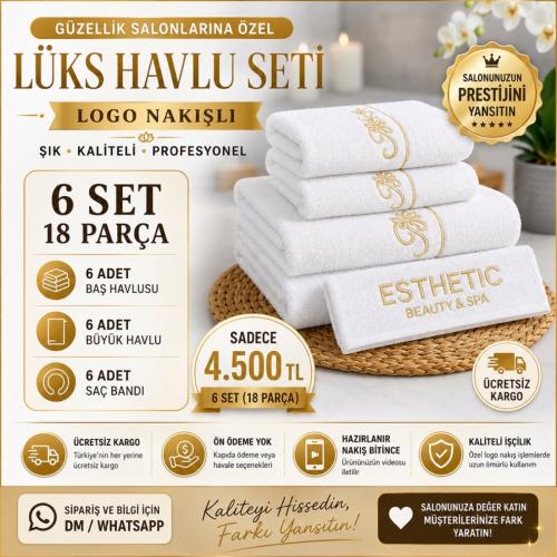 Beyaz Logo Nakışlı Lüks Havlu Seti