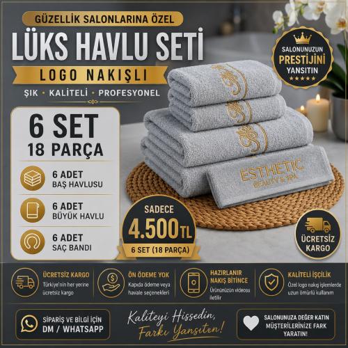 Gri Logo Nakışlı Lüks Havlu Seti