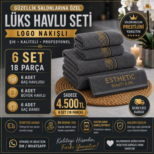 Koyu Gri Logo Nakışlı Lüks Havlu Seti