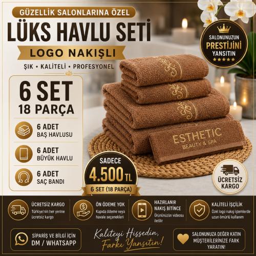 Kahverengi Logo Nakışlı Lüks Havlu Seti