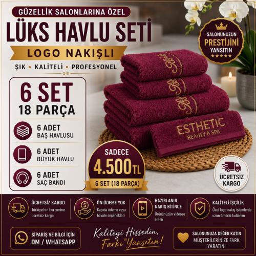 Bordo Logo Nakışlı Lüks Havlu Seti