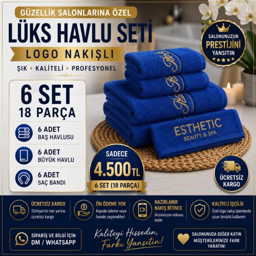 Mavi Logo Nakışlı Lüks Havlu Seti